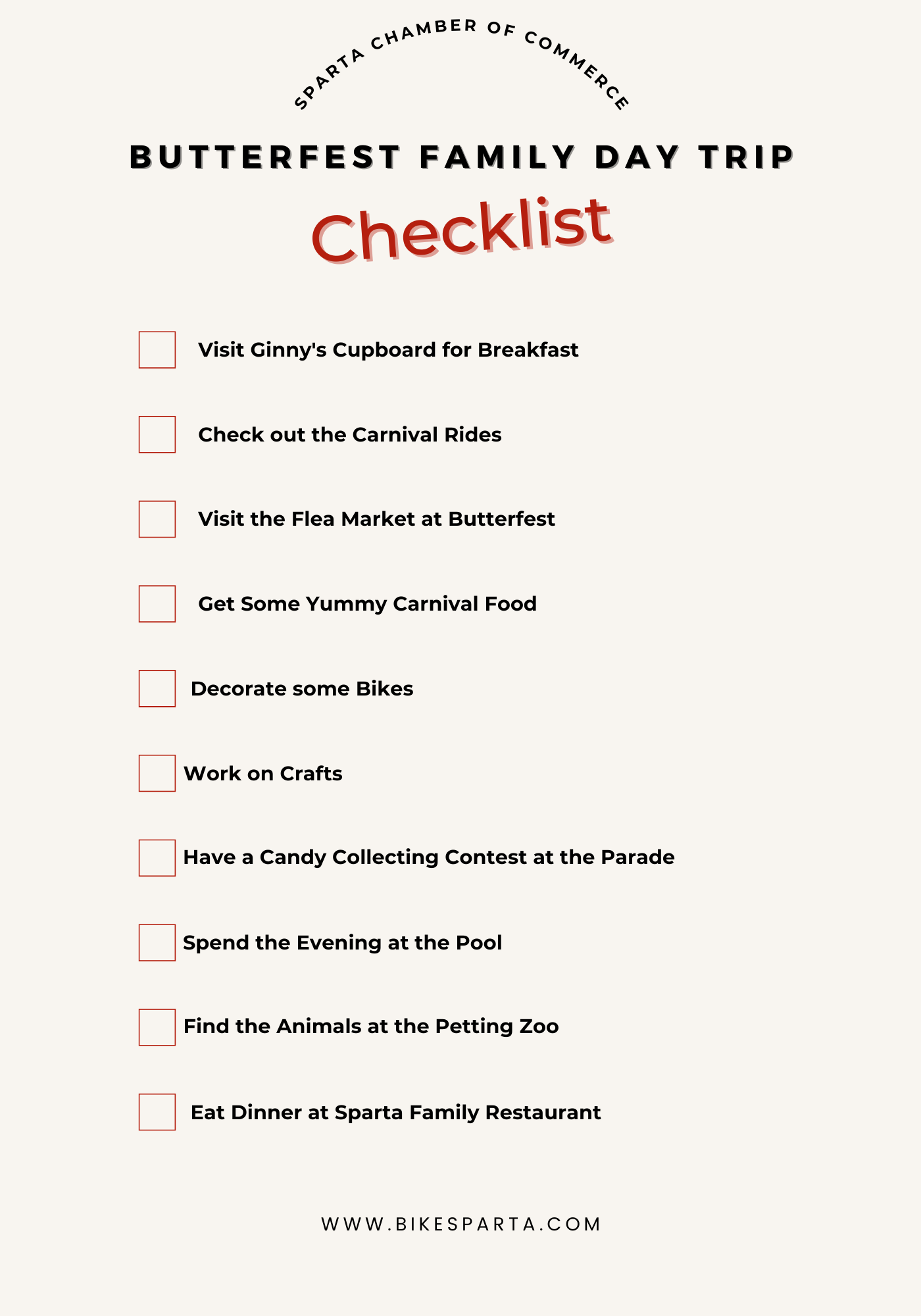 Butterfest Family Day Trip Checklist