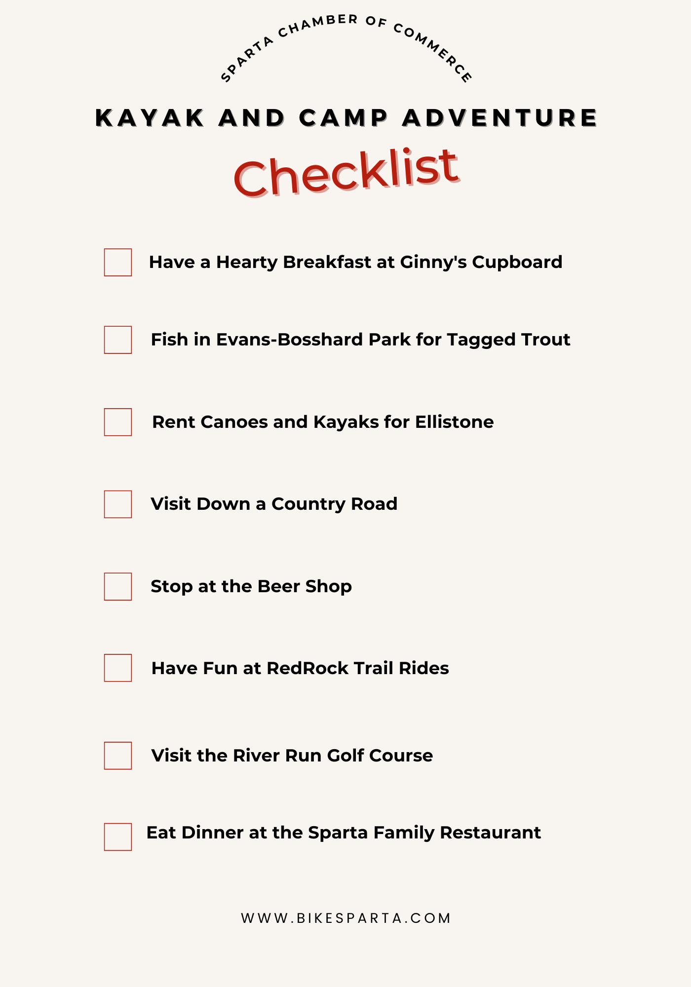 Kayak and Camp Adventure checklist