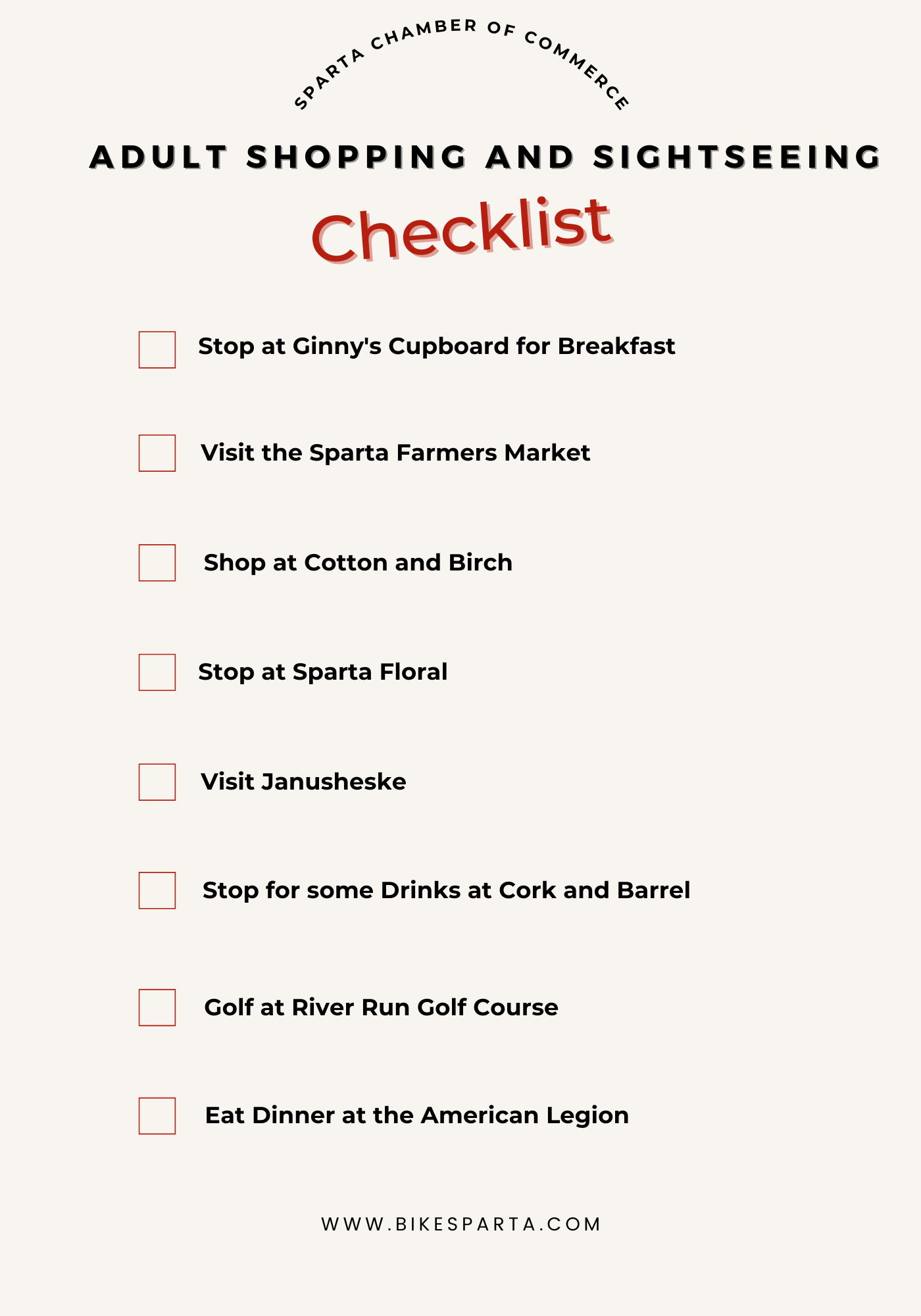 Shopping and Sightseeing checklist